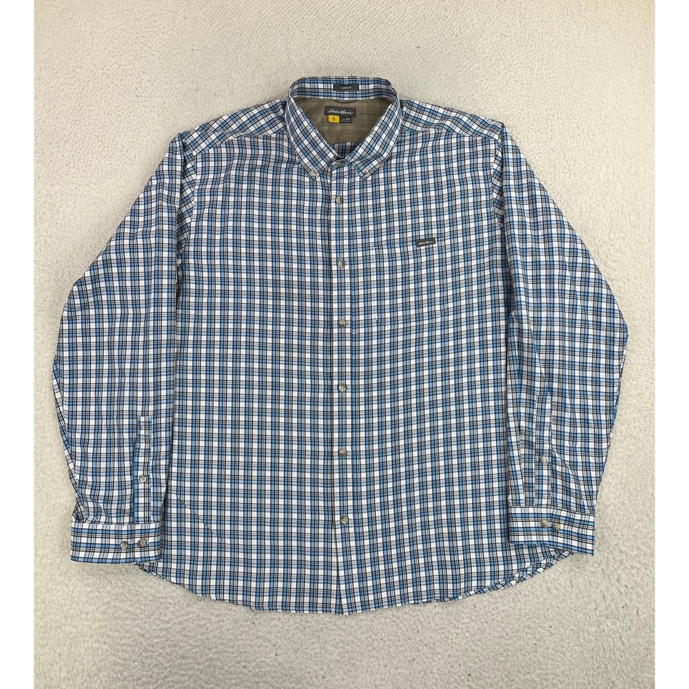 Eddie Bauer Shirt Mens 2XL Blue Plaid Long Sleeve Button Up Outdoor Classic Fit